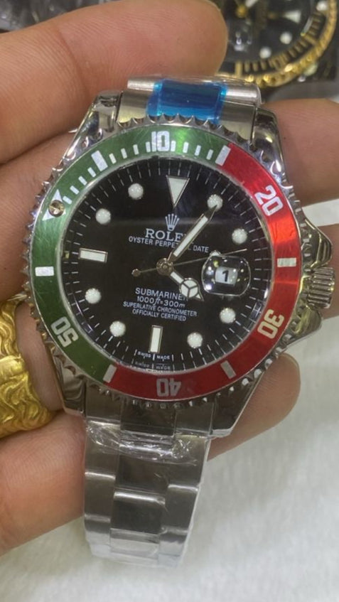 Relógio Metálico com Aro Tricolor Esportivo