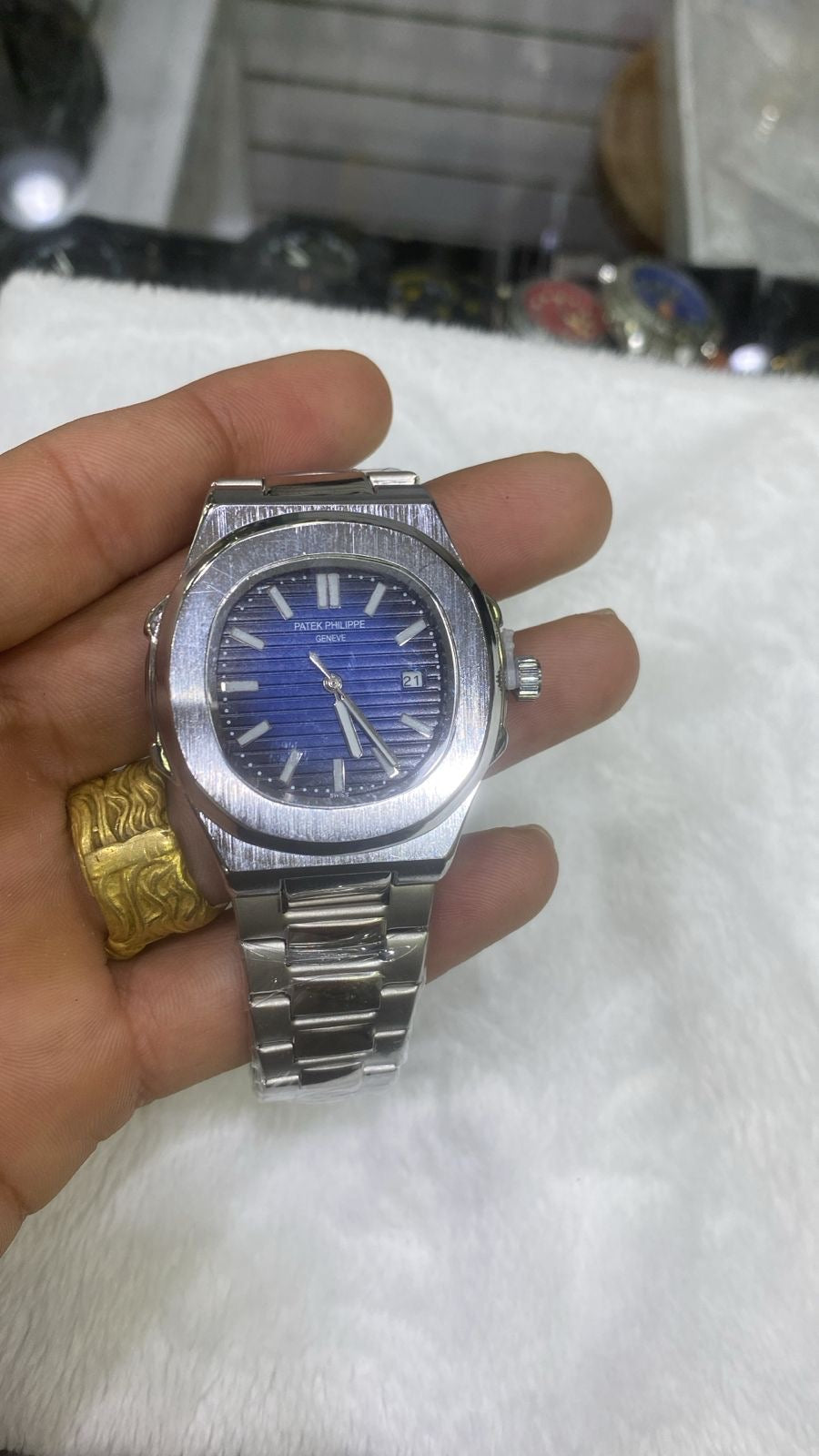 Relógio Metálico Estilo Nautilus Azul